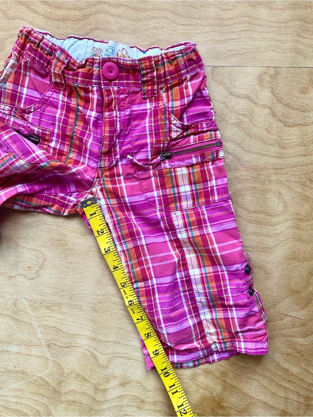 The Children’s Place Girls Vintage Pink Plaid Bermuda Shorts Size 5 Roll Tab